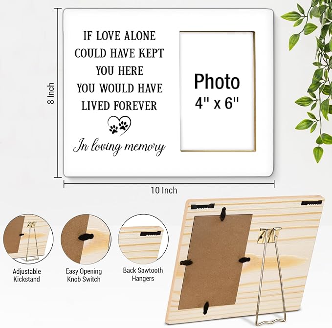 Dog Memorial Picture Frame, Pet Memorial Gifts for Loss of Dogs, Sympathy Gift for Dog, Cat Passed Away Bereavement Remembrance Wood Photo Frames, 4 x 6 Inch Photo