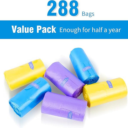 Large Adult Diaper Disposal Bags (18’’x23’’), 288 pcs Value Pack, Scented, Elderly Waste Diaper Disposable Bags, Baby Dirty Diapers Poop Trash Bags, Sanitary Product Disposal,Colorful
