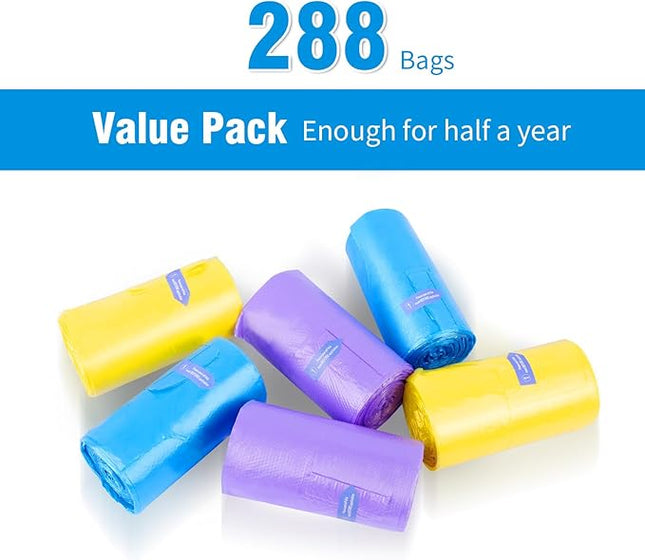 Large Adult Diaper Disposal Bags (18’’x23’’), 288 pcs Value Pack, Scented, Elderly Waste Diaper Disposable Bags, Baby Dirty Diapers Poop Trash Bags, Sanitary Product Disposal,Colorful