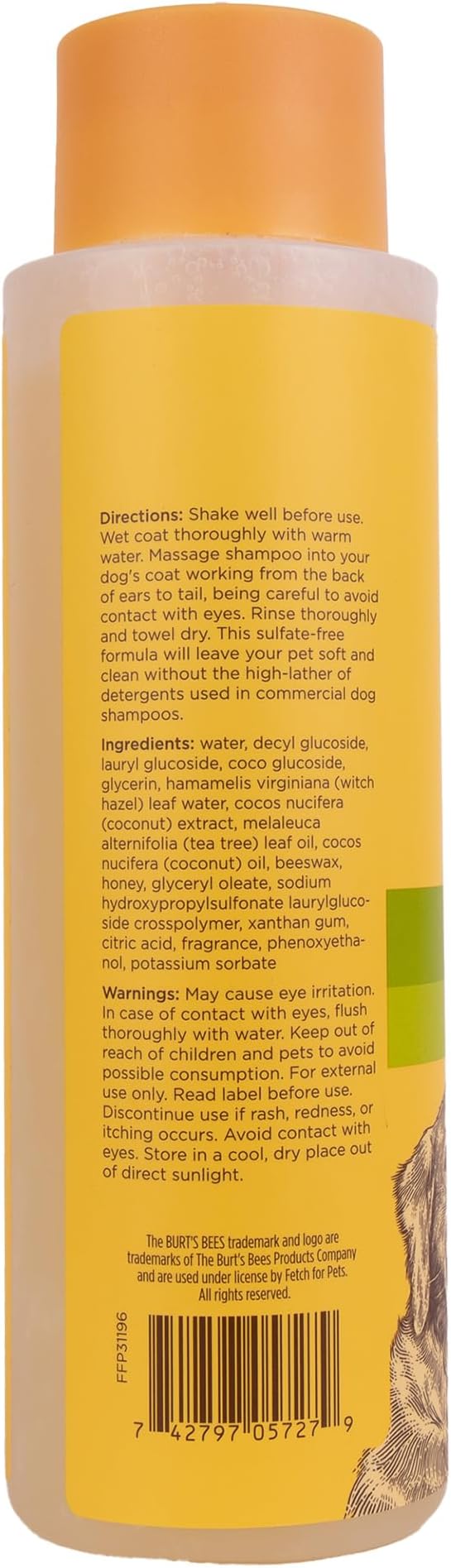 Burt's Bees for Pets Deodorizing Dog Shampoo with Witch Hazel, 95% Natural Origin Formulas, Dog Deodorizing Shampoo - Gentle for Smelly Dogs, 32 oz