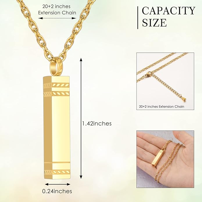abooxiu Urn Necklace for Ashes Memorial Cremation Jewelry for Ashes Stainless Steel Ashes Jewelry Cube Ashes Necklace Bar Urn Pendant for Women Men