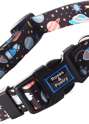 Roses&Poetry Dog Collar with Colourful Star Patterns, Adjustable Durable Puppy Collars for Small Medium Large Dogs (Star-S)