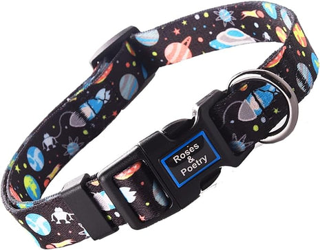 Roses&Poetry Dog Collar with Colourful Star Patterns, Adjustable Durable Puppy Collars for Small Medium Large Dogs (Star-S)