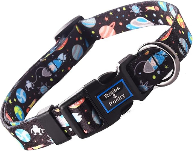 Roses&Poetry Dog Collar with Colourful Star Patterns, Adjustable Durable Puppy Collars for Small Medium Large Dogs (Star-S)