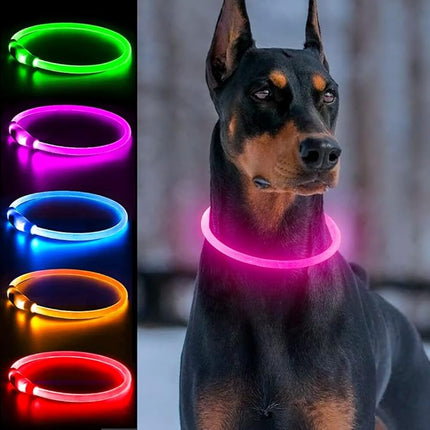 Light Up Dog Collar, USB Rechargeable Dlitk LED Dog Collar 1 Count, TPU Cuttable Glow Collar for Dogs, Dog Light for Large Medium Dogs Walking at Night (Pink)