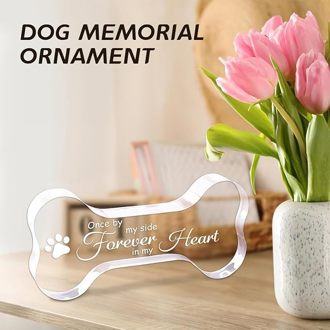 Cynlsum Pet Memorial Ornament Remembrance Gifts Loss of Dog Cat Sympathy Gift Crystal Bone Shape Decor Ornament for Dogs Puppy Keepsake