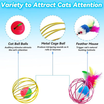 Cat Toys 6 Packs Cat Ball Toys, Metal Cage Balls with Mice & Bells, Cat Toys for Indoor Cats and Kitten, Interactive Cat Toys Cat Bell Balls, Mouse Toys, Kitten Toys Promote Physical Exercise