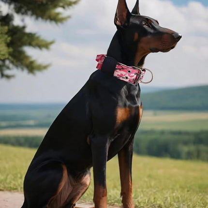 Dog Collar for Large Dogs - 2" Wide Tactical Collars with Handle for Extra Large Breed Dogs, Military Heavy Duty 1/3" Thick Nylon Pet Collar Camo Pink L