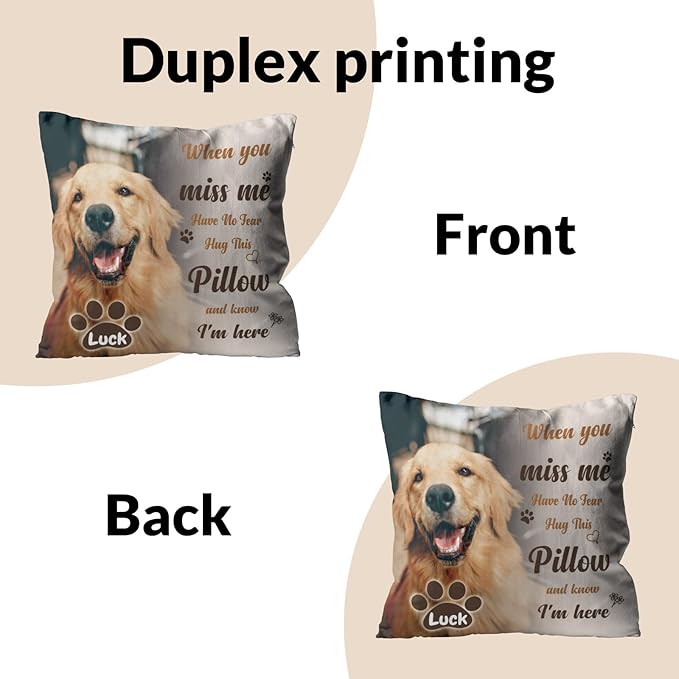 Custom Pet Memorial Throw Pillow with Photo, Personalized Sympathy Gifts for Dog Cat Loss, Pet Memorial Gifts for Pet Loss, Birthday, Christmas, (16x16 Inch)