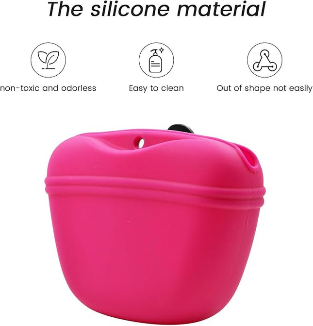AUDWUD Silicone Dog Treat Pouch,With Dog Training Clicker,Clip on Portable Training Container,Convenient Magnetic Buckle Closing and Upgraded Waist Clip for Enhanced Stability