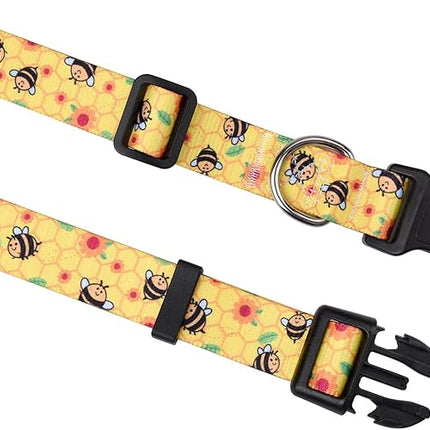 Dog Collar and Leash Set with Bohemia Floral Tribal Geometric Patterns - Soft Ethnic Style Collar Adjustable for Small Medium Large Dogs(Bee Set,S)