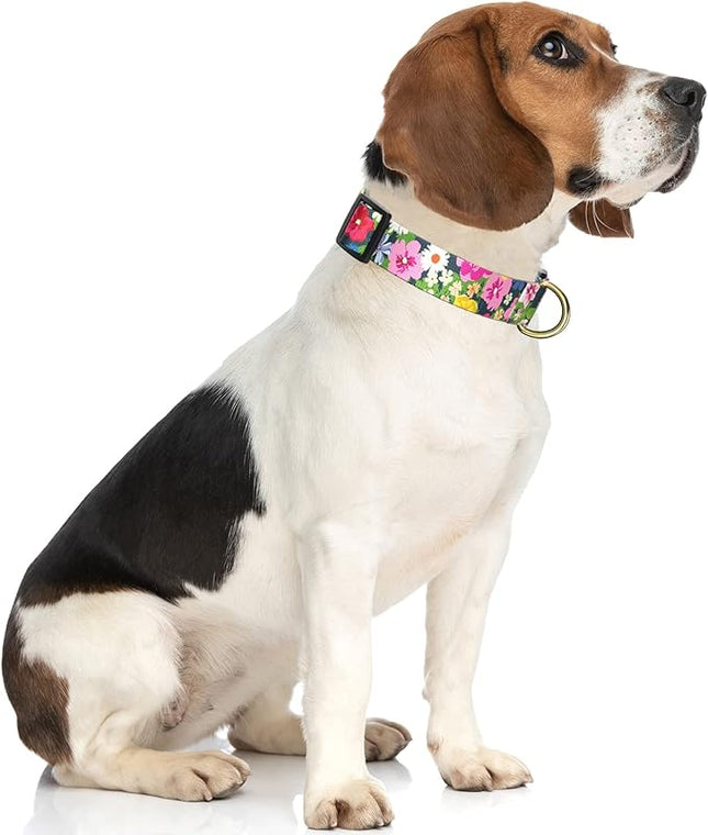 Rnivvi Dog Collar for Medium Dogs, Cute Floral Heavy Duty Adjustable Puppy Collar with Quick Release Buckle for Boy Girl & Female, Pet Accessories for Walking Running, M Length 1" Width, Elegant