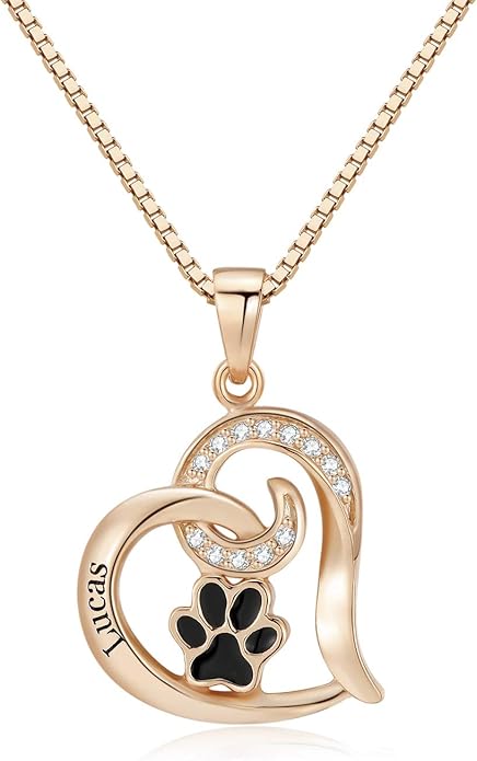 Customized Paw Print Necklace Personalized Pet Name Necklace Custom Engraved Dog Cat Paw Pendant Necklace Pet Memorial Gift for Pet Lovers