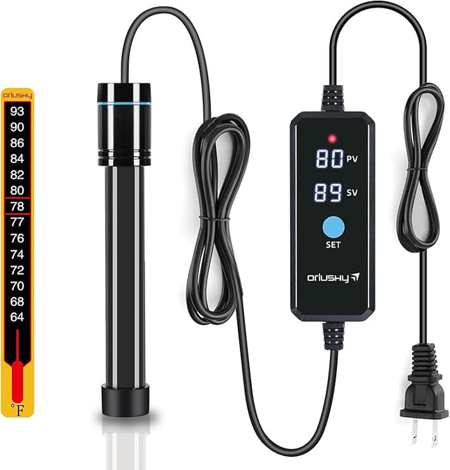 Orlushy 100W Submersible Aquarium Heater, Adjustable Fish Tank Heater with Digital Display External Controller, Overheat Protection and Free Thermometer for 10-20 Gallon Freshwater and Saltwater Tank