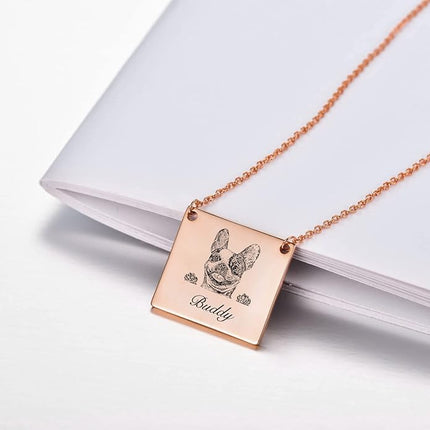 LONAGO 925 Sterling Silver Custom Dog Cat Portrait Photo Necklace Personalized Pet Engraved Picture Pendant Memorial Gift Name Jewelry for Women Mom