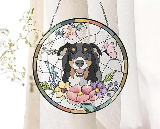 Custom Dog Portrait Stained Glass Light Catcher, Pet Memorial Stained Glass Photo Light Catcher, Staineds Glass Dog Memorial, Loss of Dogs Sympathy Gift Personalized, Pet Loss Gift /7