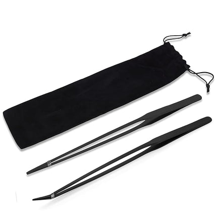 Mandala Crafts 15 Inches Black Stainless Steel Straight and Curved Aquarium Tweezers for Aquatic Plants – Long Aquascape Forceps for Fish Tanks, Hospital Tanks, Goldfish Bowls, and Terrariums