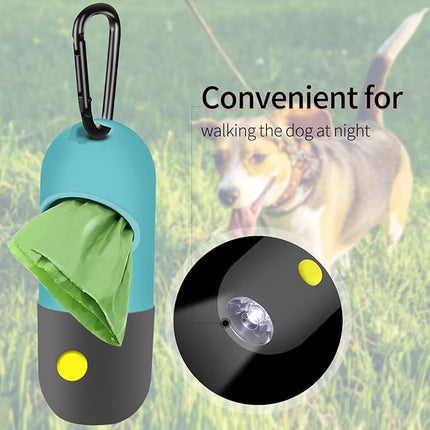 2 Pack Dog Poop Bag Dispenser with Built-in LED Flashlight, Pet Waste Bag Holder for Leash with Carabiner Clip for Lead Leash, 2 Rolls Leak-proof Doggy Waste Bags for Dog Walking, Blue,Eliamo