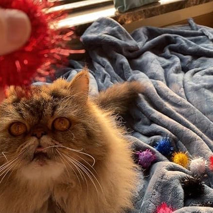 100PCS 1.5 INCH Cat Toy Balls Extra Large Sparkly Cat's Favorite Chase Glitter Ball Toy Sparkle Pom Pom Balls