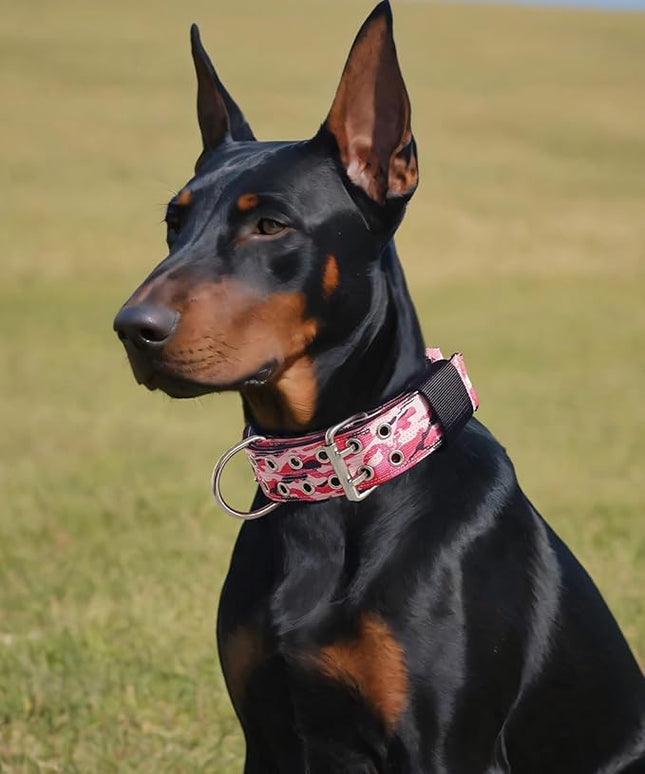 Dog Collar for Large Dogs - 2" Wide Tactical Collars with Handle for Extra Large Breed Dogs, Military Heavy Duty 1/3" Thick Nylon Pet Collar Camo Pink M