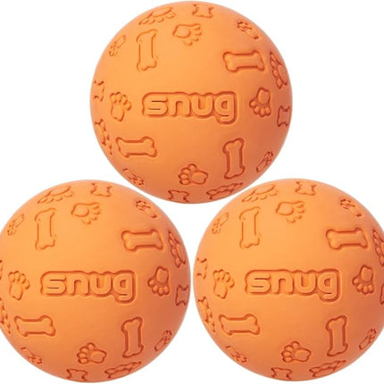 Snug Rubber Dog Balls for Small and Medium Dogs - Tennis Ball Size - Virtually Indestructible (3 Pack - Orange)