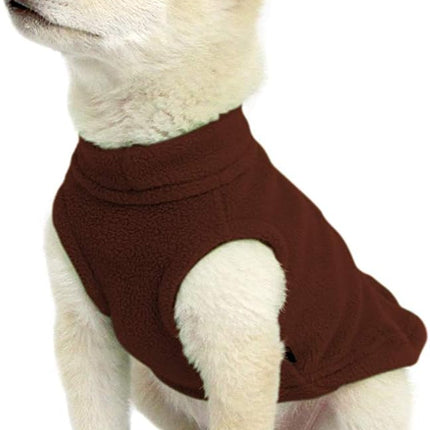 Gooby Stretch Fleece Vest Dog Sweater - Brown, Medium - Warm Pullover Super Stretchy Fleece Dog Jacket for Small to Large Dogs
