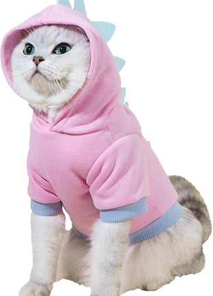 QWEEE Dinosaur Dog Hoodie - Warm Jacket for Puppy, Kitten, Small, Medium Dogs & Cats - Baby Pink, XX-Small