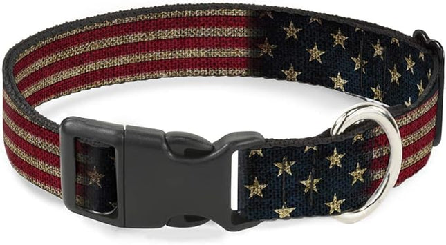 Buckle-Down Plastic Clip Collar - Vintage US Flag Stretch - 1.5" Wide - Fits 16-23" Neck - Medium