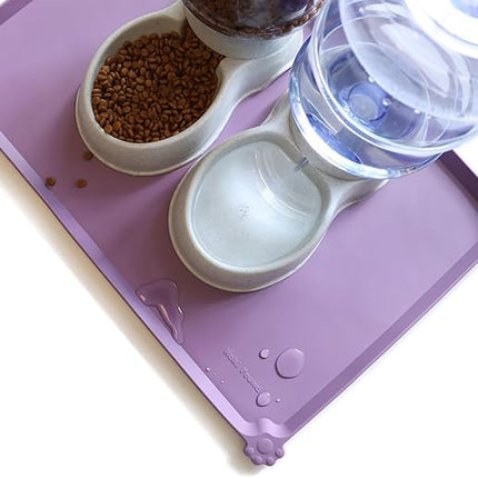 Hoki Found Large High-Sided Silicone Pet Food Tray - Non-Slip Bowls Placemat - Dog and Cat Feeding Mat - Waterproof - Amethyst