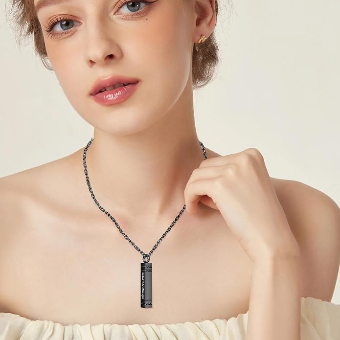 abooxiu Urn Necklace for Ashes Memorial Cremation Jewelry for Ashes Stainless Steel Ashes Jewelry Cube Ashes Necklace Bar Urn Pendant for Women Men