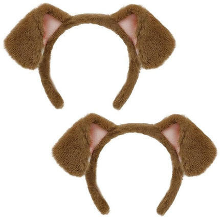 Beviliu Golden Dog Ears Headband, 2Pcs Brown Puppy Ears Dog Headband Animals Realistic Halloween Christmas Costume for Washing Makeup Cosplay Party