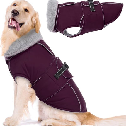 Lelepet Warm Dog Coat Waterproof Dog Jacket for Large Dogs Reflective Fleece Vest with Adjustable Buckle Hook & Loop Windproof Cold Weather Coats for Small Medium Large Dogs, Dark Purple, XXL