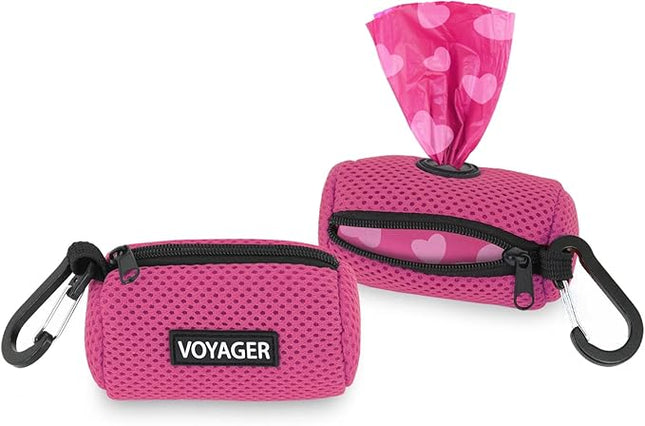 Best Pet Supplies 2-Pack Dog Poop Bag Holder Leash Attachment, Color, Reusable Mesh Dispenser Pouch for Travel, Walking, Park, and Outdoor Use, Soft and Durable with Clip-On - Mesh Fuchsia