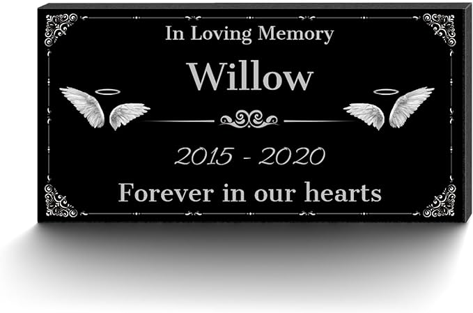 Personalized Pet Memorial Stones with Photos, Pet Memorial Plaques, Custom Engraved Black Granite Pet Headstone, Gifts for Lost a Pets.(Text Style)