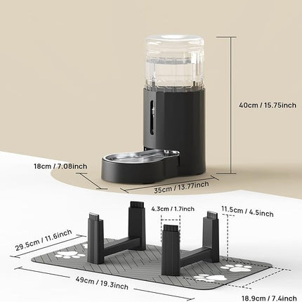 CZPET Elevated Dog Water Bowl Dispenser 8L with Mat for Large Dogs,Tall Raised Pet Waterer Stand,Relieve Neck Pressure,Large Capacity and Drinking Area Noise-Free for Pets (8L+Stand+Mat,Black)