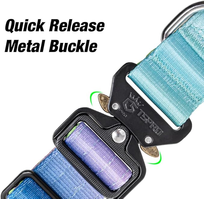 TSPRO Premium Dog Collars Tactical Dog Collar with Handle and Heavy Duty Quick-Release Metal Buckle Durable Thick and Adjustable for Medium to Large Dogs (Gradient Multi-Colored M)