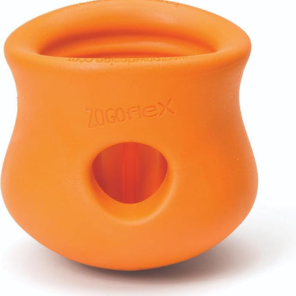 WEST PAW Zogoflex Toppl Treat Dispensing Dog Toy Puzzle – Interactive Chew Toys for Dogs – Dog Toy for Moderate Chewers, Fetch, Catch – Holds Kibble, Treats, Large 4", Tangerine