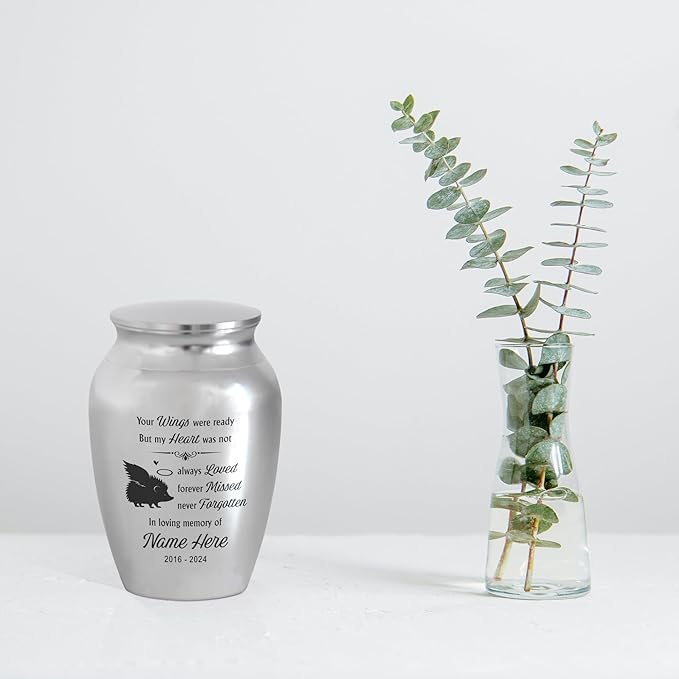 Artsy Woodsy Personalized Hedgehog Pet Memorial Cremation Mini Urn, Decorative Keepsake Small Urns for Ashes 2.56 inch, Remembrance Gifts for Pet Lovers in Loving Memory (04, 2.56x1.77)