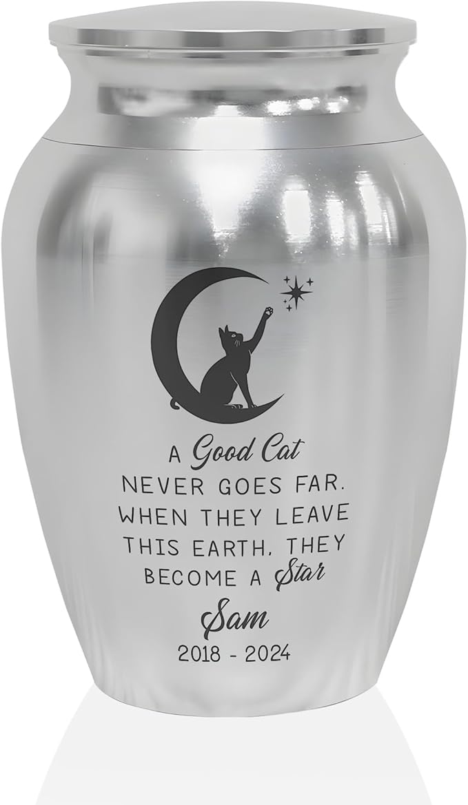 Artsy Woodsy Personalized Pet Memorial Mini Urns - Stainless Steel Decorative Keepsake Urns for Ashes, 2.56 inch, Gifts for Cat Lovers in Loving Memory