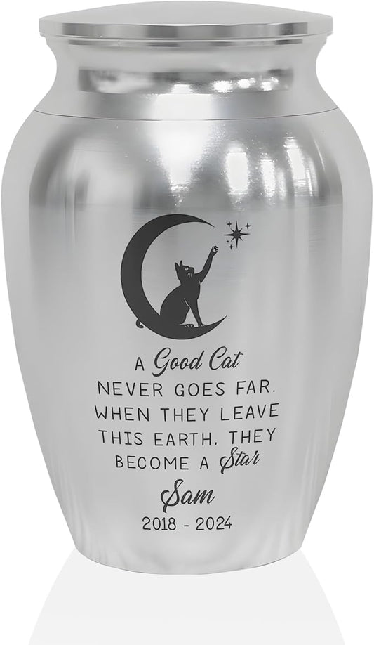 Artsy Woodsy Personalized Pet Memorial Mini Urns - Stainless Steel Decorative Keepsake Urns for Ashes, 2.56 inch, Gifts for Cat Lovers in Loving Memory