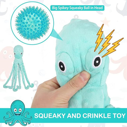 EXPAWLORER Octopus Dog Toy - Long Dog Squeaky Toys Puppy Birthday Gift Soft Stuffed Chew Toy, Crinkle Paper and Built-in Squeaker Durable Interactive Plush Toy for Small Medium Large Dogs, Green