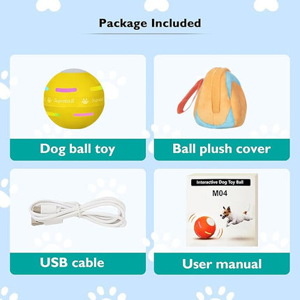 Dog Balls,The 3rd Generation Interactive Toys for Puppy/Small/Medium/Large Dogs,Improved Dog Rolling Effect Tennis Ball with Strap, Tough Motion Activated Automatic Moving Dog Toys (Yellow)