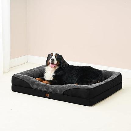 EHEYCIGA Memory Foam XL Dog Bed for XLarge Sized, Extra Large Orthopedic Dog Sofa with Sides and Waterproof Liner, Washable Bolster Pet Bed Couch with Removable Cover, 42x30x7.5 Inch, Grey/Black