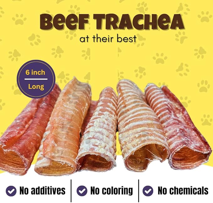 Woofley's Beef Trachea - (6 Inch 10 Pack) - Trachea Treats for Dogs - Natural Source of Glucosamine and Chondrotin for Joint Health - 100% Natural Beef Windpipe for Dogs