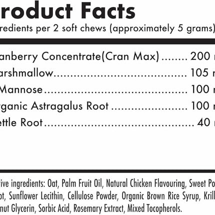 Cranberry UTI Chews for Dogs Bladder Support + D-Mannose Supports Kidney Urinary Tract and Bladder Health Natural Cranberry Wellness Supplement Immune System Booster Natural Pet Antioxidant 30 Chews