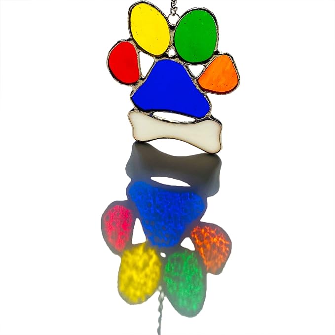 Rainbow Bridge Dog Memorial Gifts Suncatcher for Window, Stained Glass Window Hanging Pet Paw Print Ornament, Pet Memorial Gifts for Dogs & Cats Lovers, Dog Loss Sympathy Gift