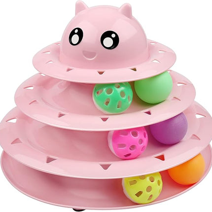 UPSKY Cat Toy Roller 3-Level Turntable Cat Toy Balls with Six Colorful Balls Interactive Kitten Fun Mental Physical Exercise Puzzle Toys