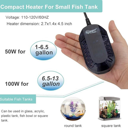 hygger 50W Mini Submersible Digital Display Aquarium Heater for Small Fish Tank, Compact and Fast Heating Thermostat, with External Controller and Built-in Thermometer, for Betta, Turtle