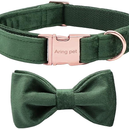 ARING PET Christmas Dog Collars with Bowtie, Cute Xmas Green Velvet Pet Bow Tie Collar with Metal Buckle for Puppy Small Medium Large Boy Girl Dogs-M