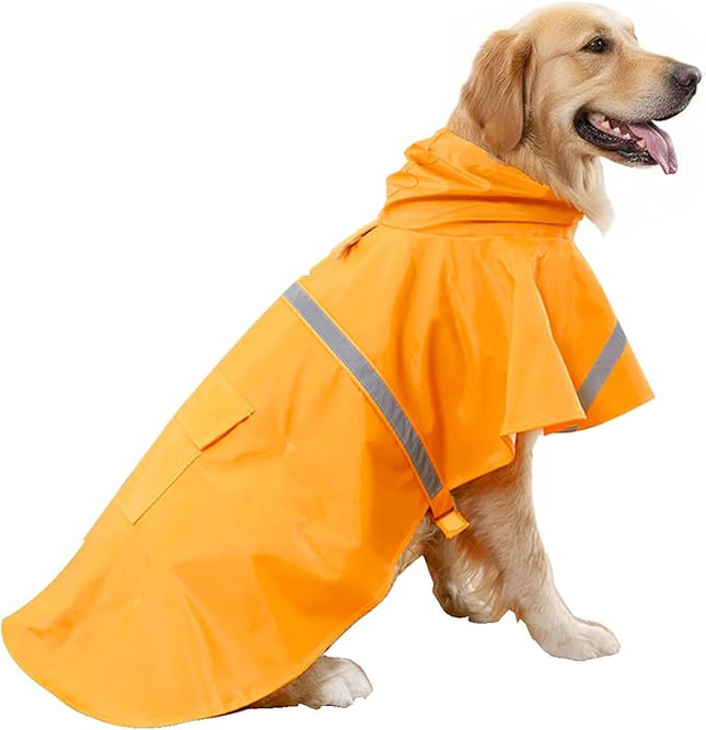 HAPEE Dog Raincoats with Reflective Strip Hoodie,Poncho Jacket for Large Dogs fit Golden Retriever Doodle (B2-Orange, 28B (85-100 lbs))